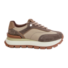 Damen-Plateau-Sneaker aus Naturleder Vinceza 41465 Beige