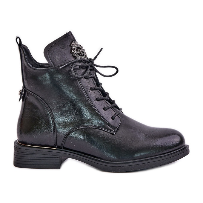 Isolierte Stiefeletten mit flachem Absatz und Verzierung, Black Leonise schwarz