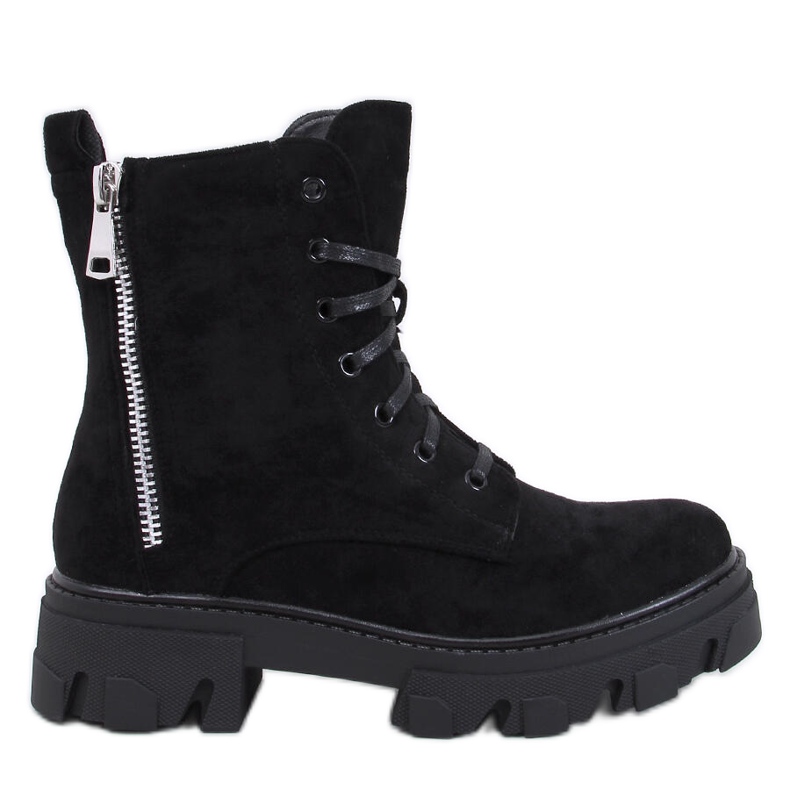 Healy Schwarze Schnürstiefeletten mit dicker Sohle