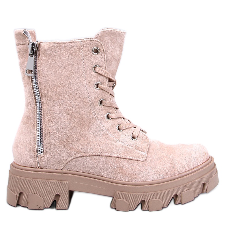 Healy Beige Schnürstiefeletten mit dicker Sohle