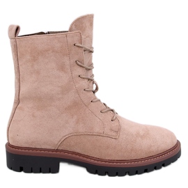 Simmer Khakifarbene Schnürstiefeletten aus Wildleder beige