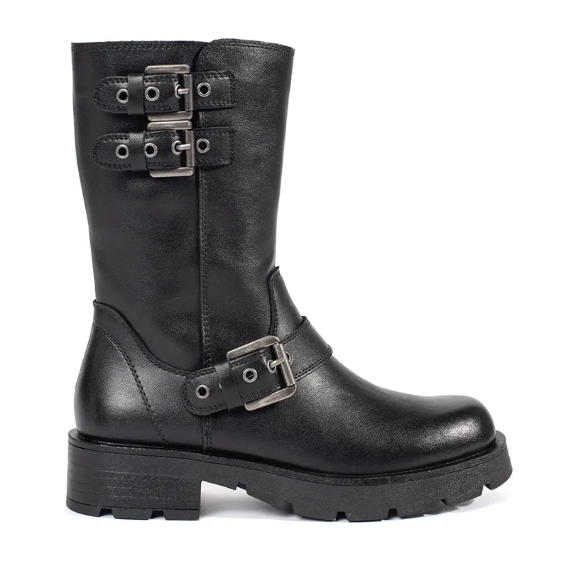 Sergio Leone Schwarze Damen-Lederstiefeletten auf der Plattform, verziert mit Sergio-Leone-Streifen