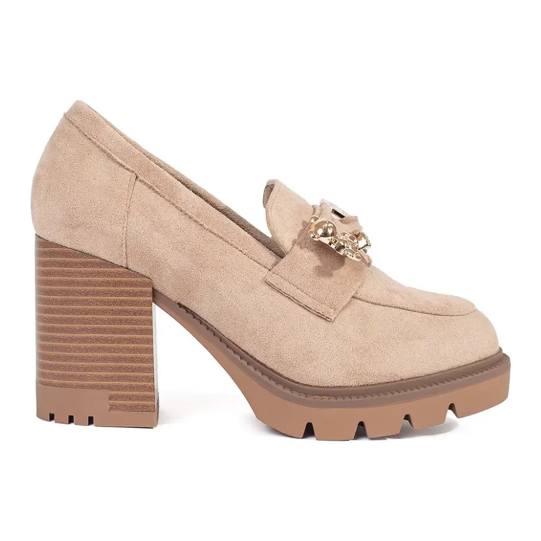 Seastar Beige Damen-Wildlederschuhe mit hohem Absatz und Metallverzierung
