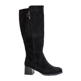 Jezzi Overknee-Stiefel mit hohem Absatz aus Öko-Wildleder, schwarz Izanae