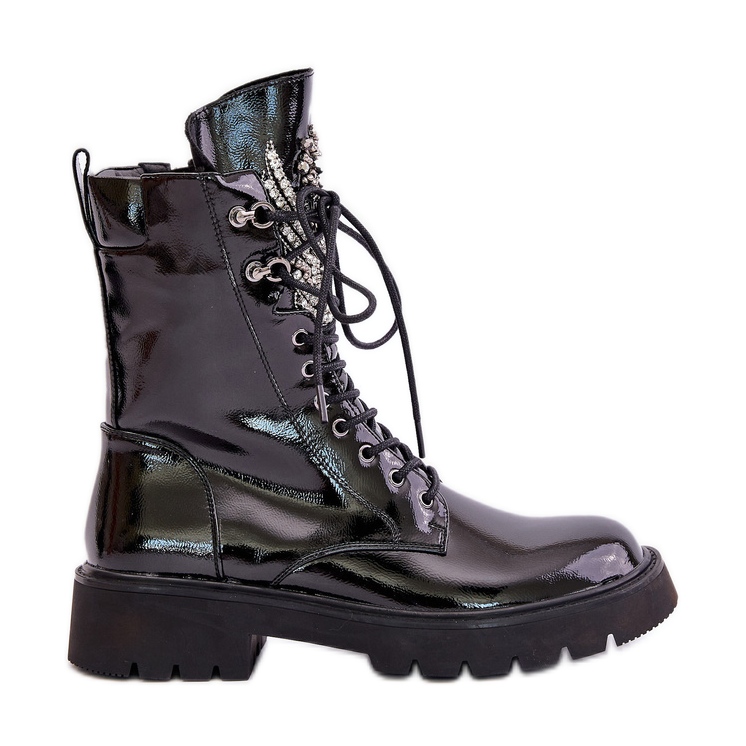 S.Barski Lack-Arbeiterstiefel mit Dekoration, isoliert D&amp;A MR880-080 Schwarz