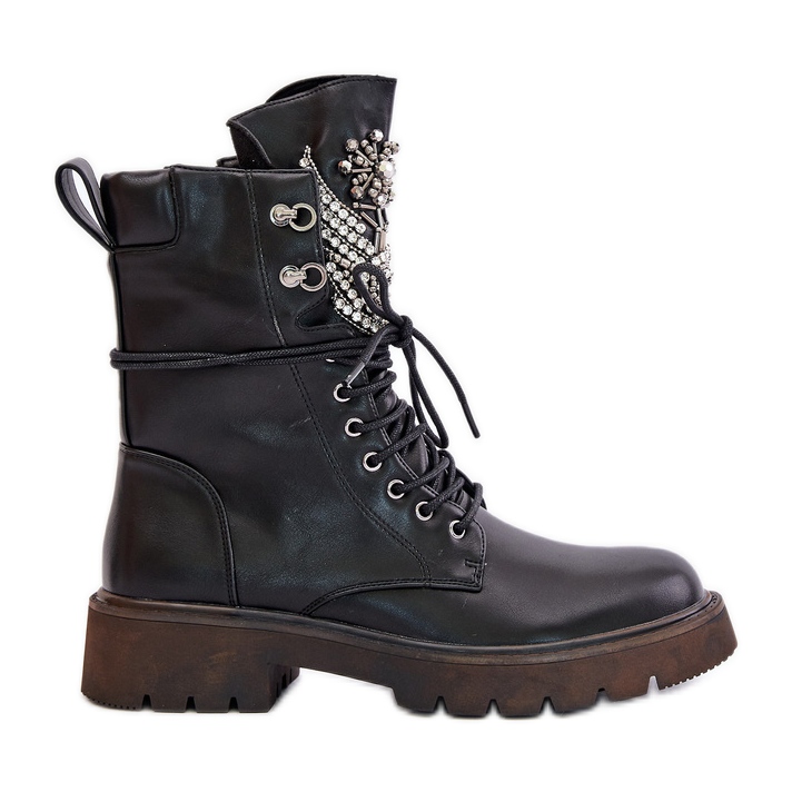 S.Barski Arbeiterstiefel aus Öko-Leder mit Dekoration, isoliert D&amp;A MR880-080 Schwarz