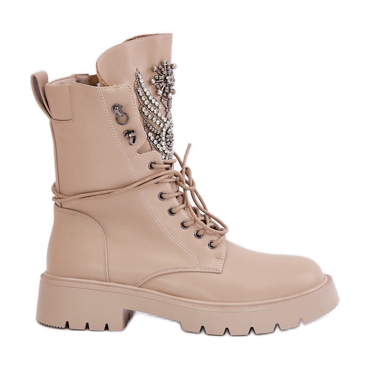 S.Barski Arbeiterstiefel aus Öko-Leder mit Dekoration, isoliert D&amp;A MR880-080 Beige