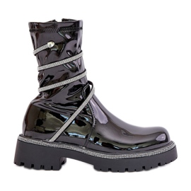 Lackstiefeletten mit Verzierung Schwarz Kikizelle