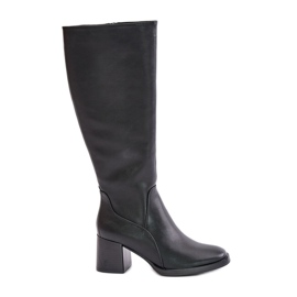 Leder-High-Heel-Stiefel über dem Knie Warm Sergio Leone KZ231-S Schwarz