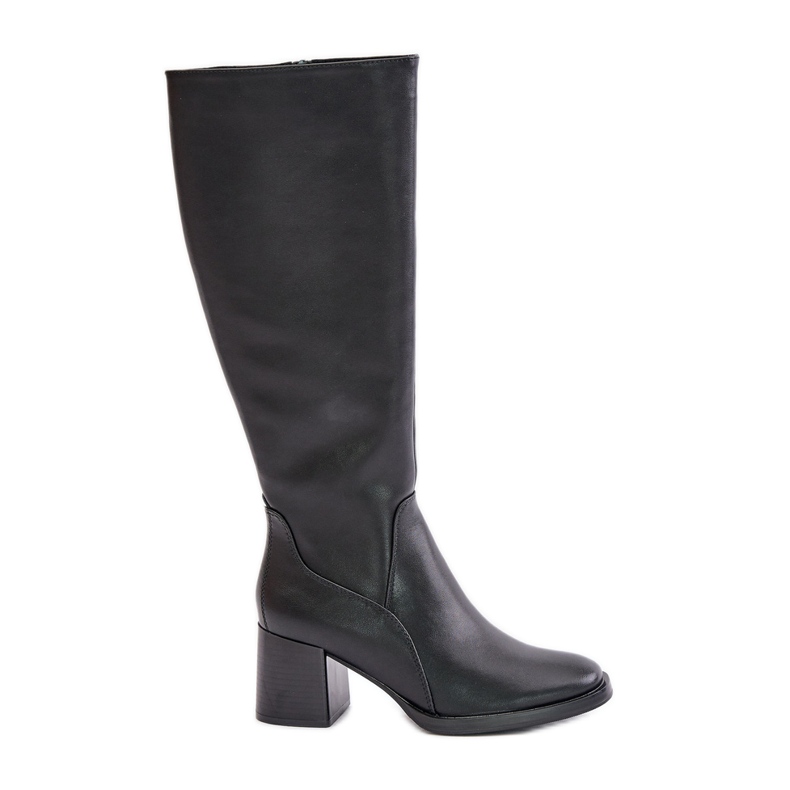 Leder-High-Heel-Stiefel über dem Knie Warm Sergio Leone KZ231-S Schwarz