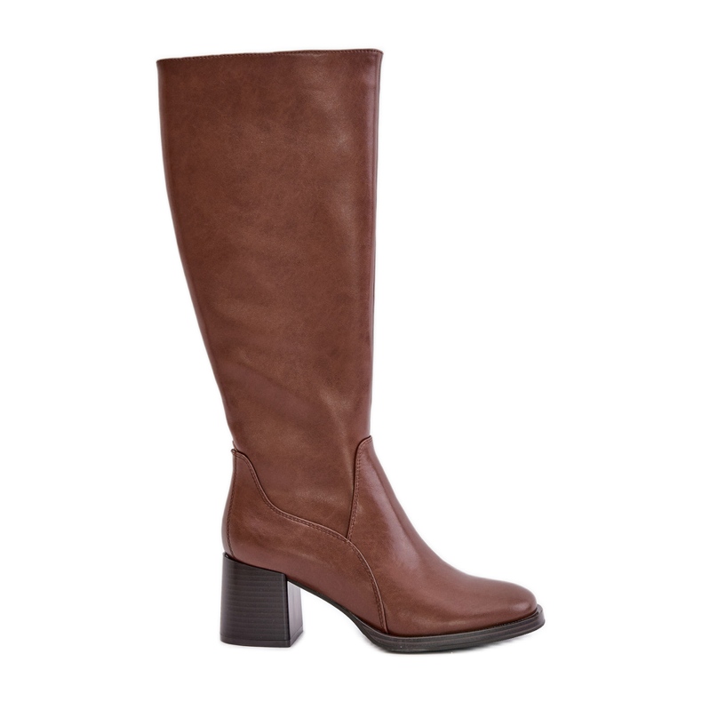 Leder-High-Heel-Stiefel über dem Knie, warm, Sergio Leone KZ231-S, Braun