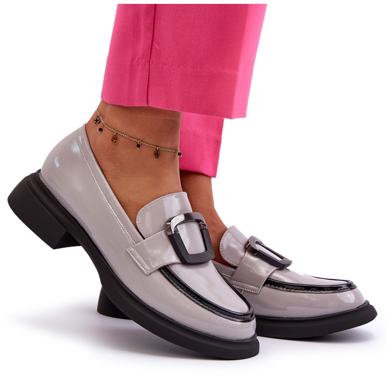 Vinceza Damen-Mokassins aus Lackleder, Grau