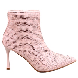 Stiefeletten mit hohem Absatz und Demish-Champagner-Kristallen rosa