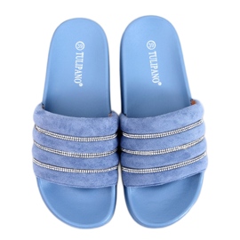 Lynne Blue Strass-Slides blau
