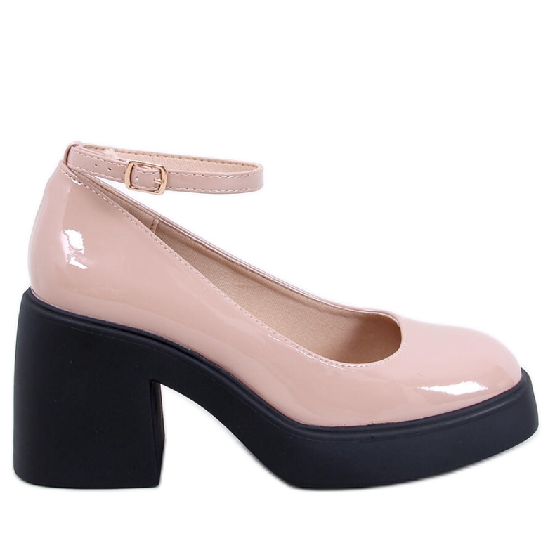 Khakifarbene Pumps mit weitem Absatz beige