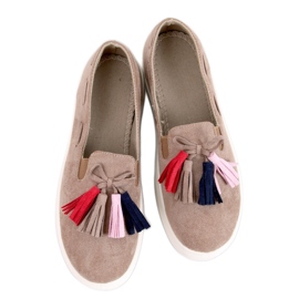 Khakifarbene Herbst-Sneaker mit Fransen beige