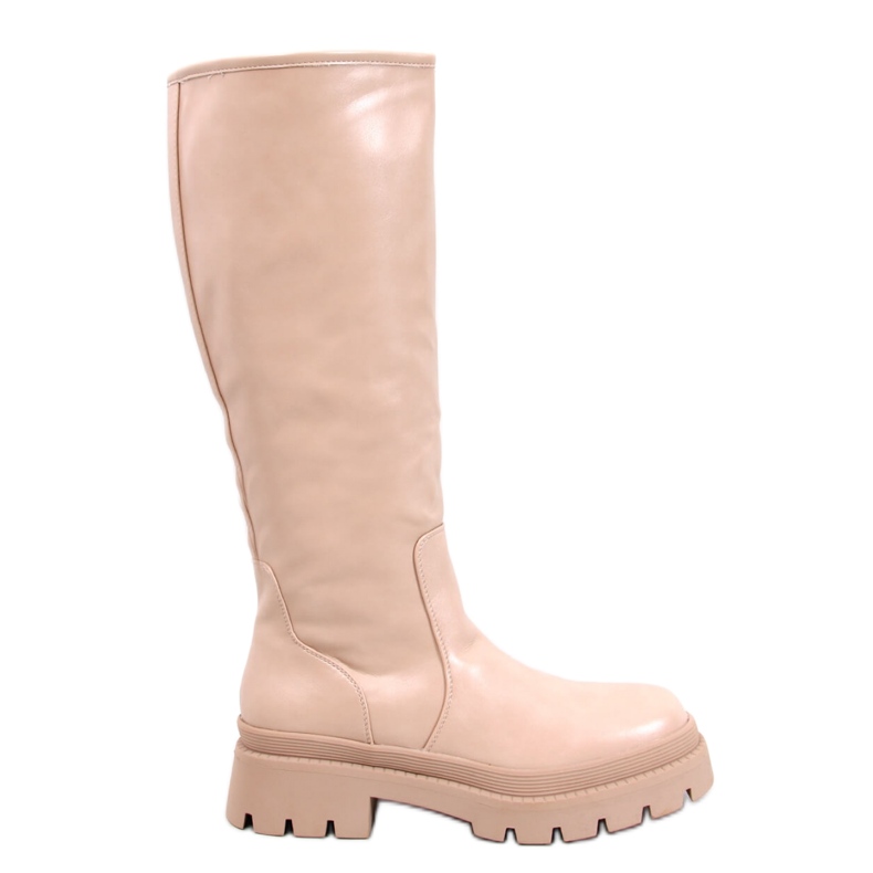 Beige Stiefel mit dicker Sohle