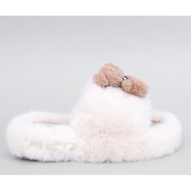 Beige Fellpantoffeln mit Teddybär
