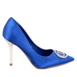 Blaue High Heels mit Kristallverzierung