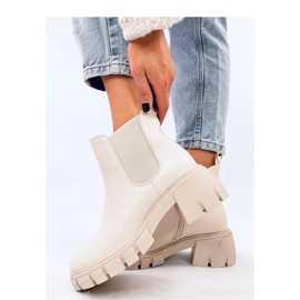 Ledeck Beige Pu-Chelsea-Stiefel mit weitem Absatz – Inello