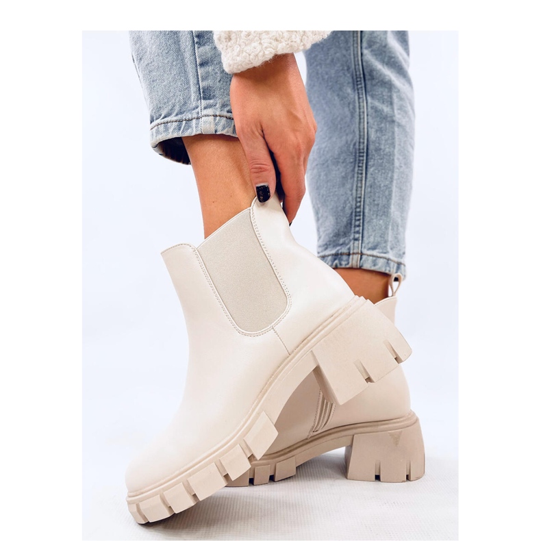 Ledeck Beige Pu-Chelsea-Stiefel mit weitem Absatz – Inello