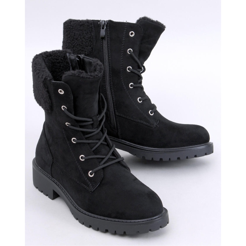 Barkoi Schwarze Schnürstiefeletten mit Schaffell – Inello