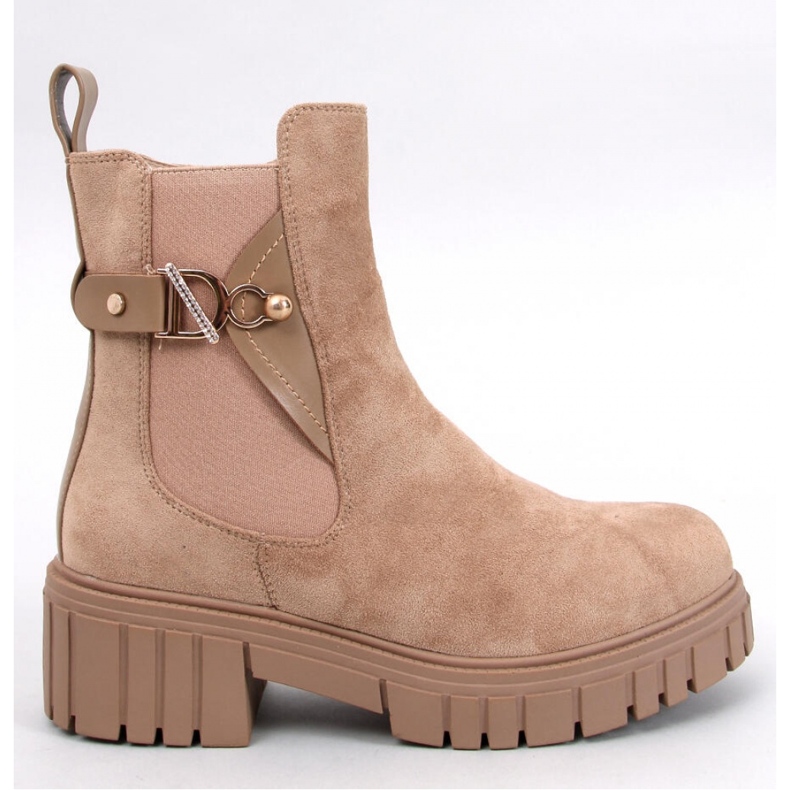 Beigefarbene Chelsea-Stiefel mit Plateausohle