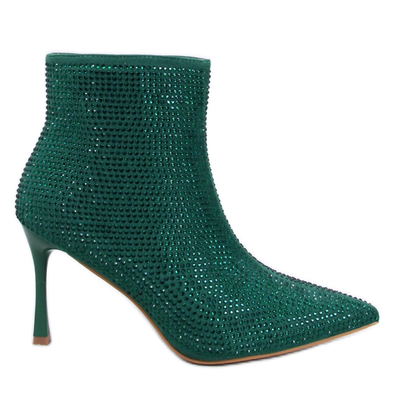 Stiefeletten mit hohem Absatz und grünen Kristallen