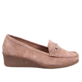 Khakifarbene Slipper mit Keilabsatz beige