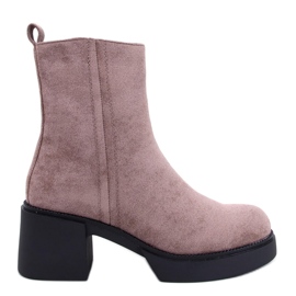 Khakifarbene Stiefeletten mit stabilem Absatz braun