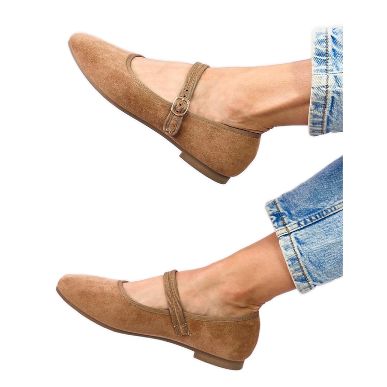 Ballerinas im Mary-Jane-Khaki-Stil braun