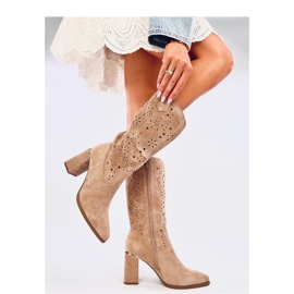 Durchbrochene, hochhackige Stiefel „Strokes“ in Khaki – Inello braun