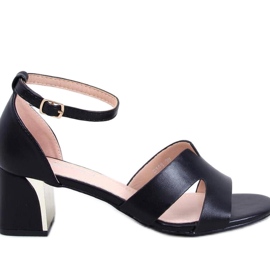 Damen-Sandalen mit hohem Absatz aus Vollnarbenleder schwarz