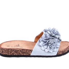 Flip-Flops aus Kork mit grauen Blumen