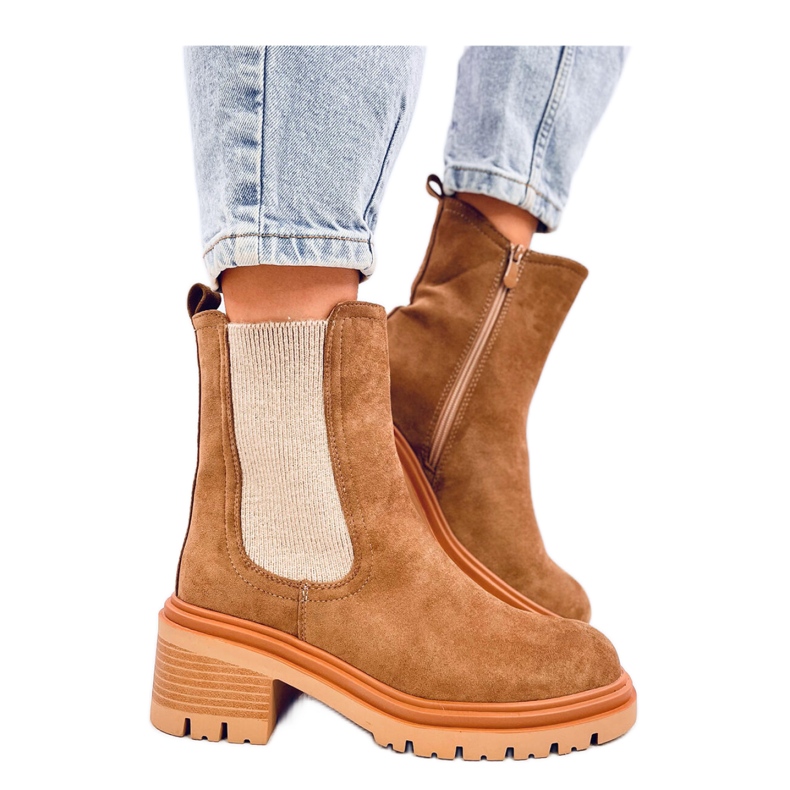Chelsea-Stiefel mit Khaki-Pullover-Manschette braun