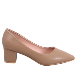 Khakifarbene Pumps mit niedrigem Absatz braun