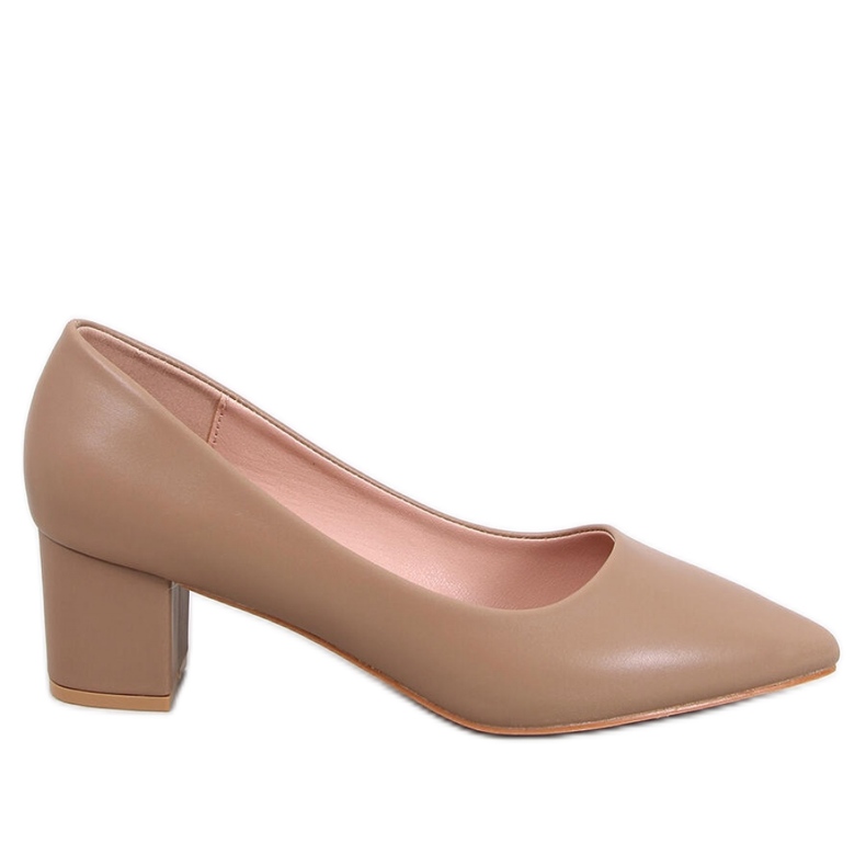 Khakifarbene Pumps mit niedrigem Absatz braun