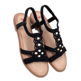 Boho Schwarze String-Sandalen