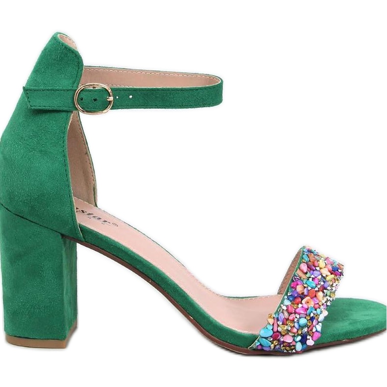 Valentine Grüne hochhackige Sandalen mit Steinen – Inello