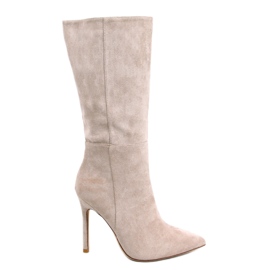 Klassische Wildleder-Stiletto-Stiefel Marissa Khaki – Inello beige