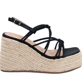 Pascai Schwarze Espadrille-Sandalen mit Keilabsatz – Inello