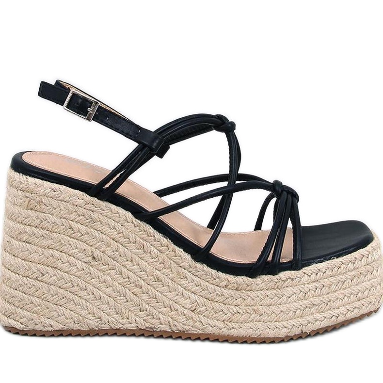 Pascai Schwarze Espadrille-Sandalen mit Keilabsatz – Inello