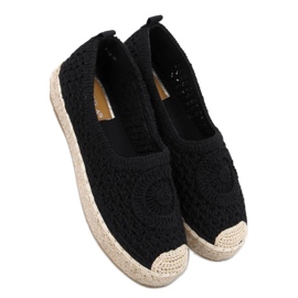 Dagonei Schwarze, durchbrochene Ballerina-Espadrilles – Inello