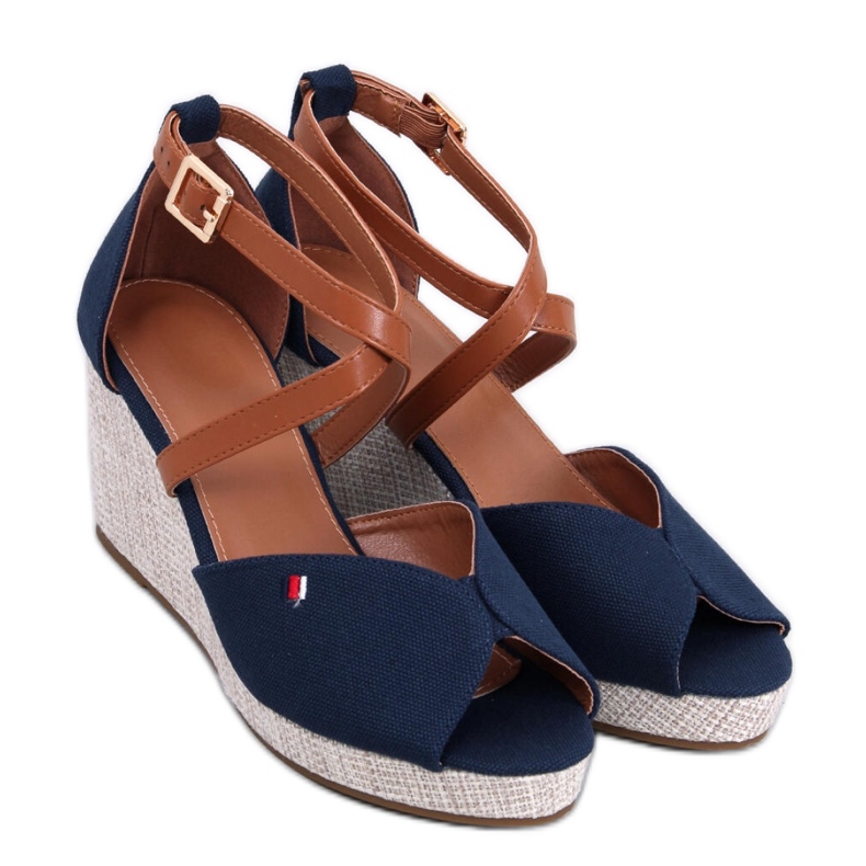 Berna Marineblaue Keilsandalen mit offener Zehenpartie – Inello