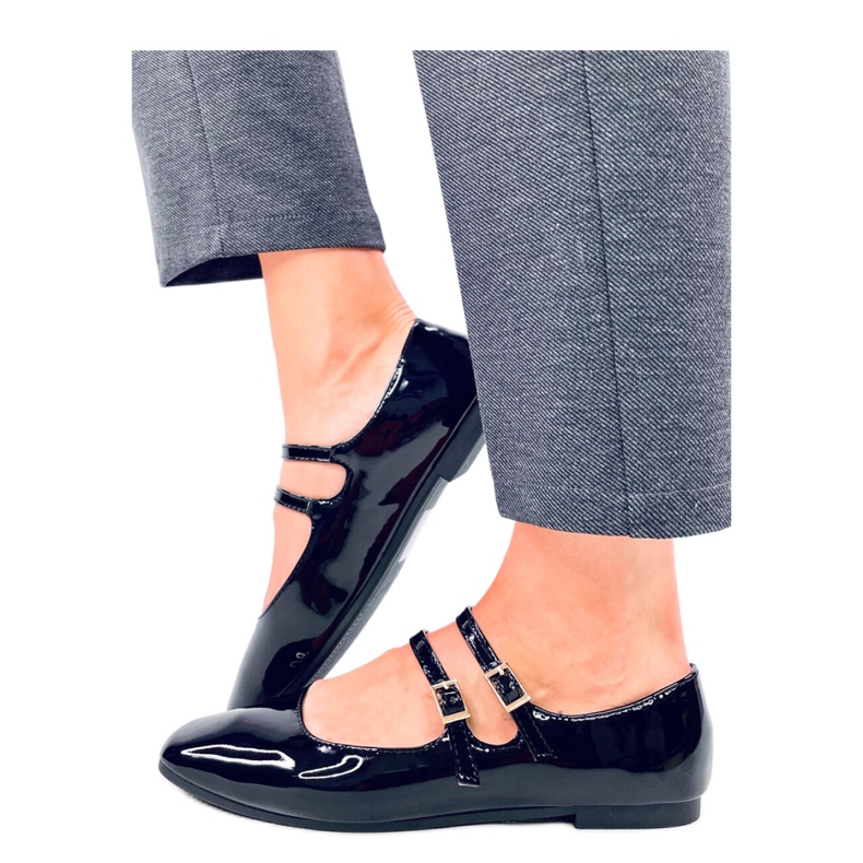 Lack-Ballerinas Mary Jane Liths in Schwarz – Inello