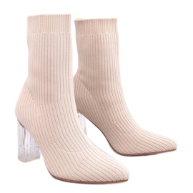 Destani Beige transparente Sock-Stiefel mit Absatz – Inello