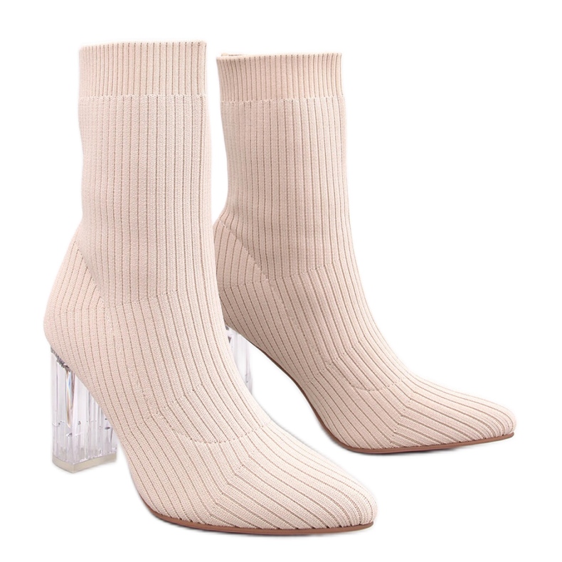 Destani Beige transparente Sock-Stiefel mit Absatz – Inello