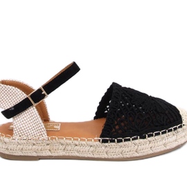 Premat Schwarze durchbrochene Espadrille-Sandalen – Inello