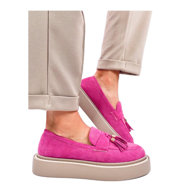 Trinity Fuchsia Plateau-Loafer mit Fransen – Inello rosa