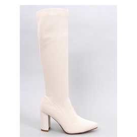 Elisha Beige elastische Stiefel mit hohen Absätzen – Inello